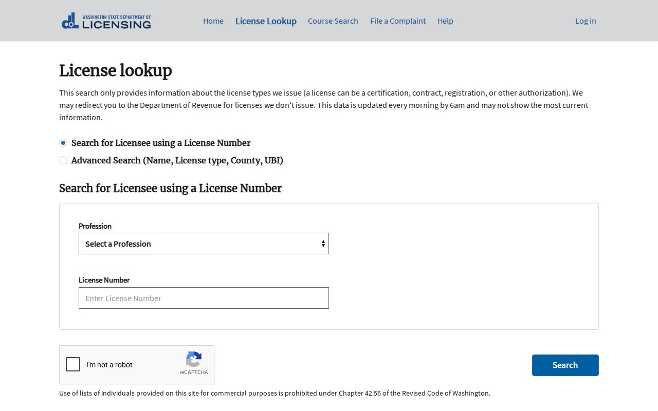 Eastmont people search through Washington professional license lookup