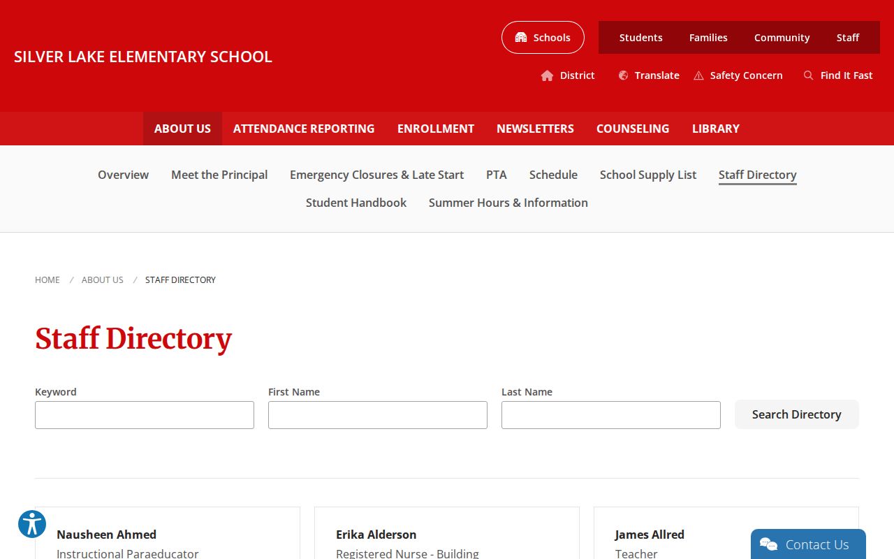 Eastmont people directories search for Silver Lake school staff